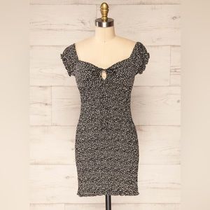 Black Animal Print Smocked Dress